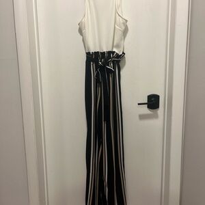 Elegant Black and White Striped Jumpsuit
